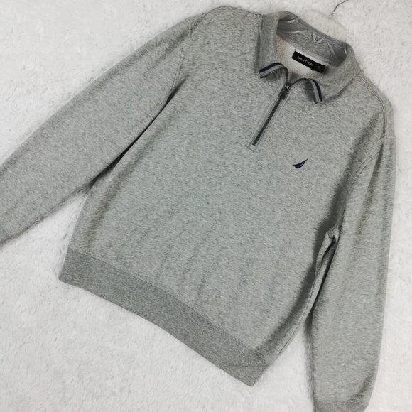 Nautica Mens Sweater 1/2 Zip Gray Heather Embroidered Logo M - Picture 11 of 12